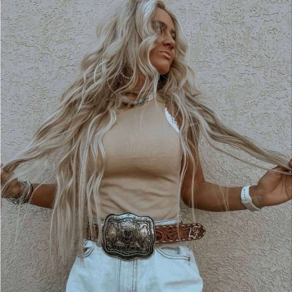 Western Beige Scoop Neck Bodysuit Tank